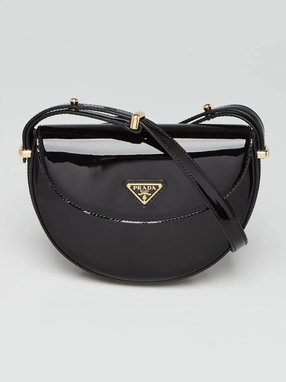 Prada Black Patent Leather Arque Crossbody Bag
